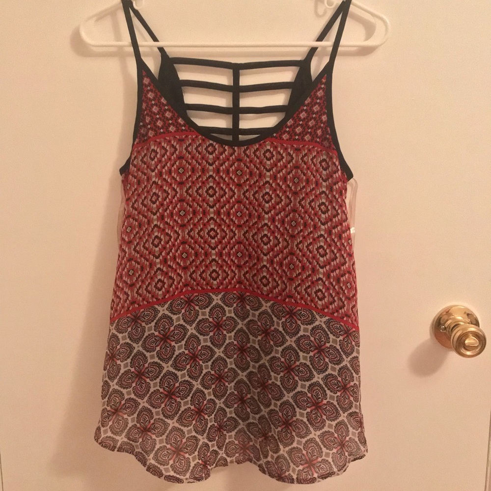 Printed, strappy back tank